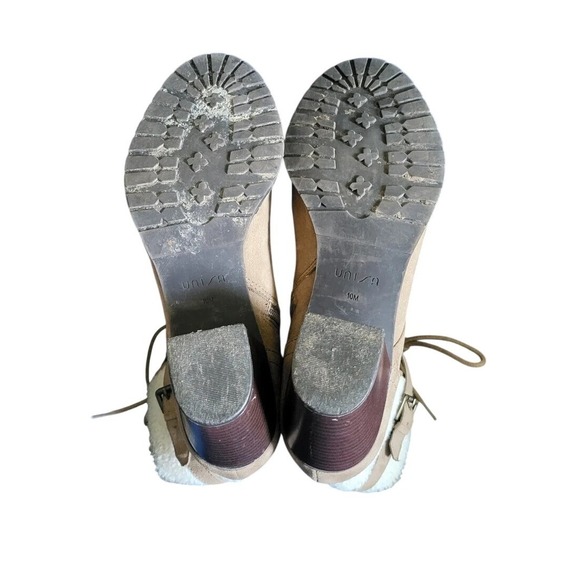 Unisa Womens Tan Suede Lace Up Combat Style Ankle Boots Buckle Side Zipper 10M - Picture 6 of 8